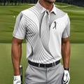 Geometric Line Wavy Line Black And White Golf Shirts For Men, Men's Golf Shirt, Polo Shirts For Men