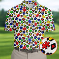 Autism Awareness Color Leopard Pattern White Golf Shirt, Golf Tops For Men, Polo Shirts For Men, Golf Shirts For Men