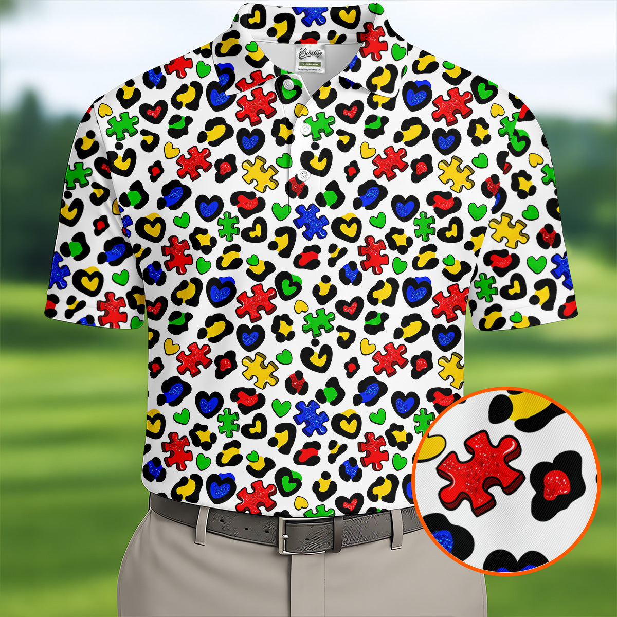 Autism Awareness Color Leopard Pattern White Golf Shirt, Golf Tops For Men, Polo Shirts For Men, Golf Shirts For Men