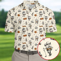 Vintage Bourbon Whiskey Golf Pattern Polo Shirt, Golf Polo Shirts For Men, Mens Golf Apparel