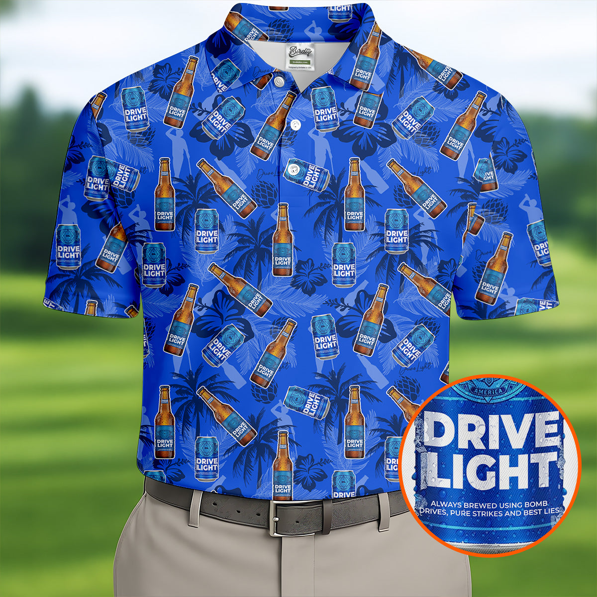 Drive Light Golf And Beer Tropical Pattern Fun Golf Shirt, Golf Tops For Men, Golf Shirts For Men