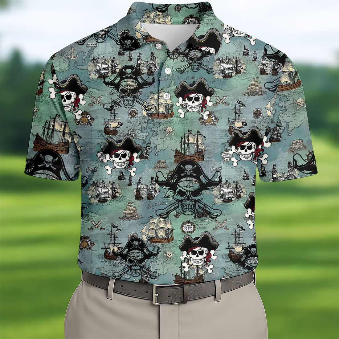 Pirate Captain Skulls, Kraken Tentacle Design Design Hawaiian Golf Polo, Golf Tops For Men, Golfing Apparel