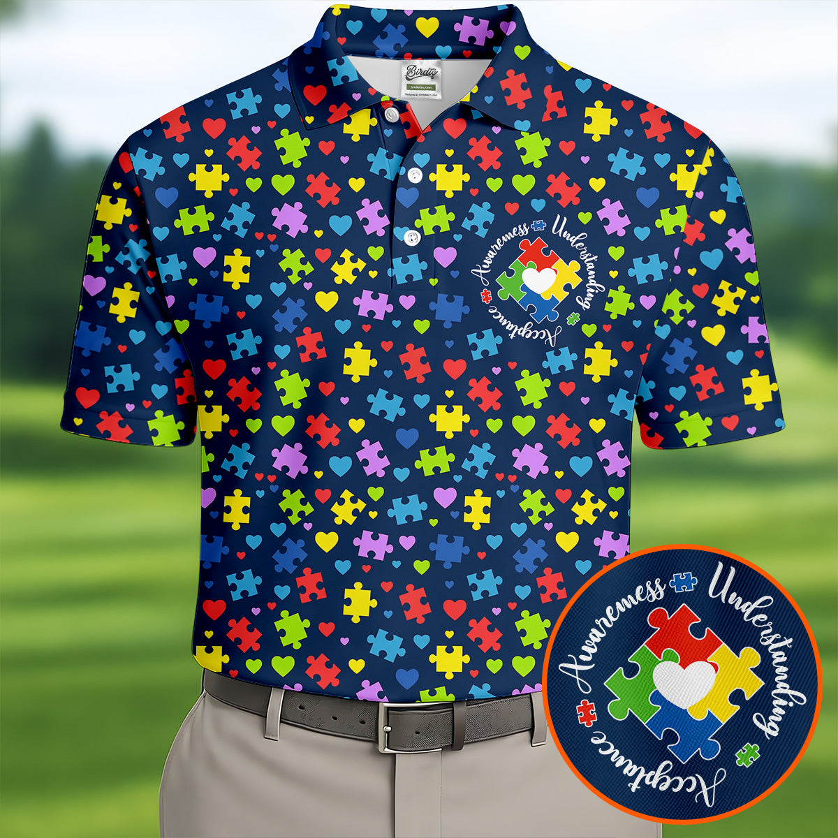 Awareness Understanding Acceptance Autism Puzzle Navy Men's Polo Shirt, Autism Awareness Shirt, Golf Shirts For Men