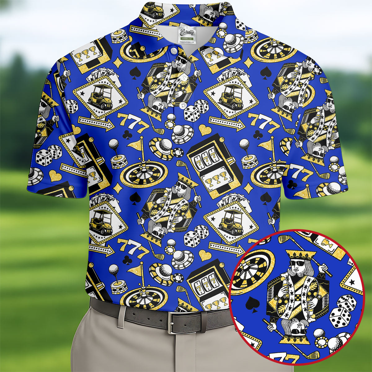 Casino Golf Pattern Blue Hawaiian Golf Polo Shirt, Golf Shirts For Men, Mens Golf Apparel