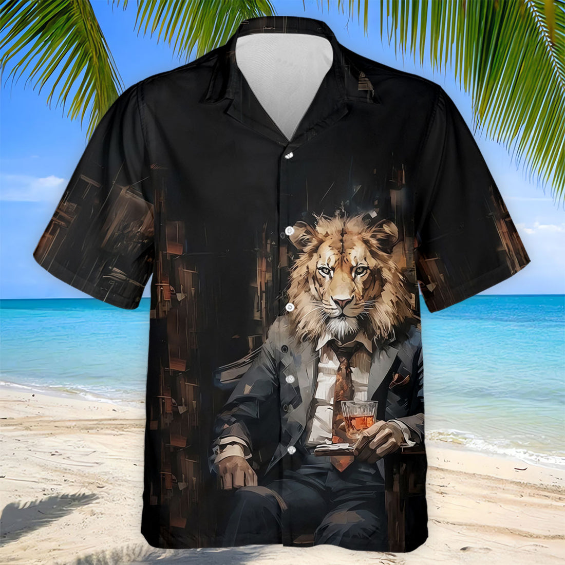 Lion Gentleman Midnight Whiskey Hawaiian Golf Shirt, Men's Golf Shirt, Polo Shirts For Men