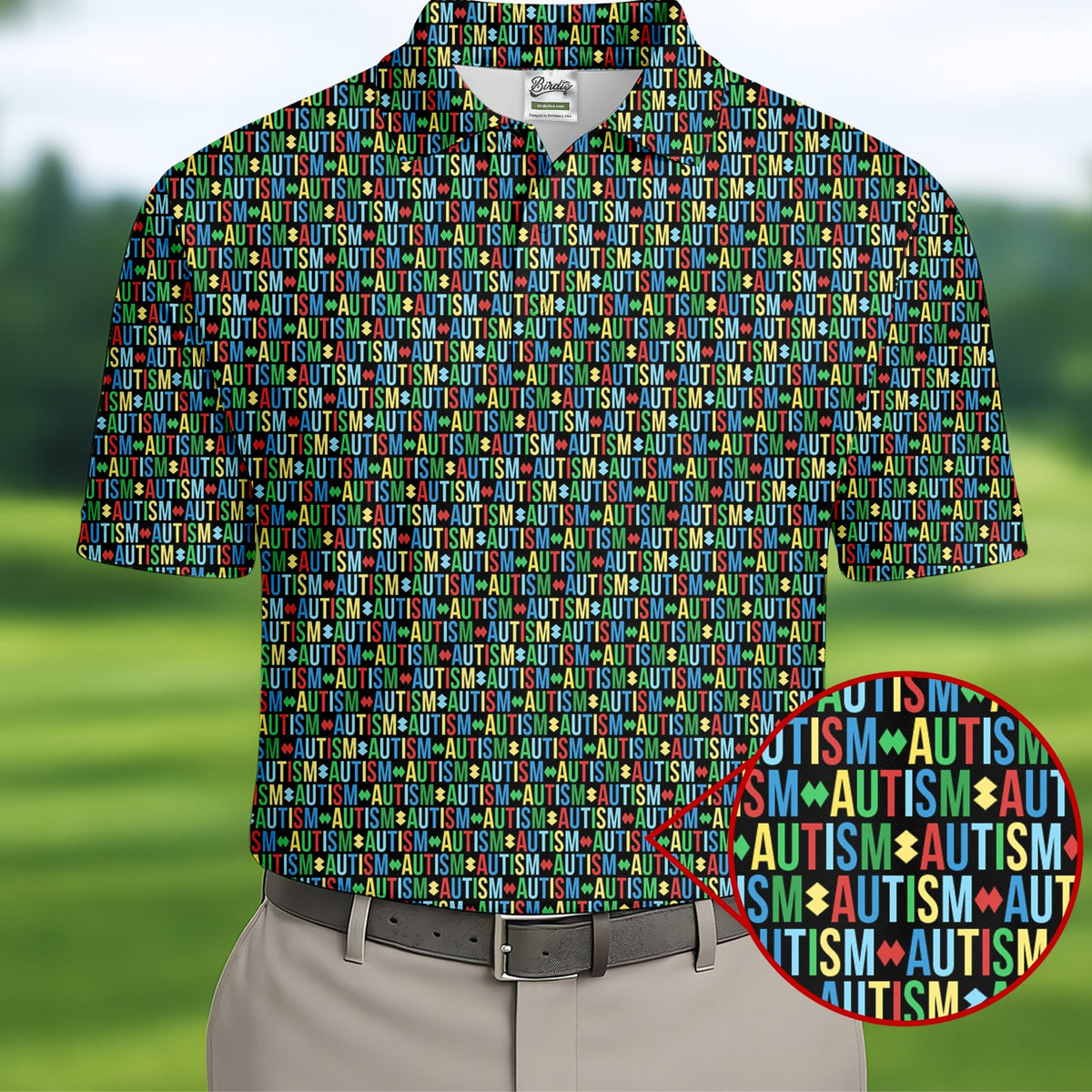 Autism Awareness Colorful Letters Seamless Pattern Golf Tops For Men, Polo Shirts For Men