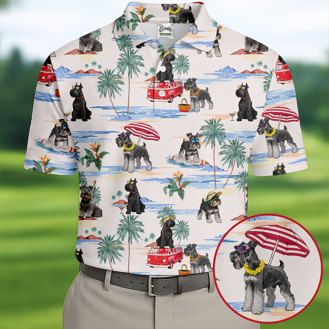 Schnauzer Beach Vacation Tropical Golf Polo Shirt, Hawaiian Golf Shirt, Golf Shirts For Men