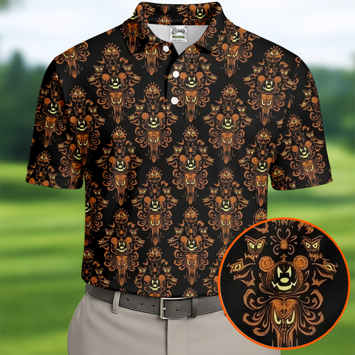 Haunted Face Wallpaper Halloween Golf Polo Shirt, Golf Polo For Men, Golf Apparel Shirt