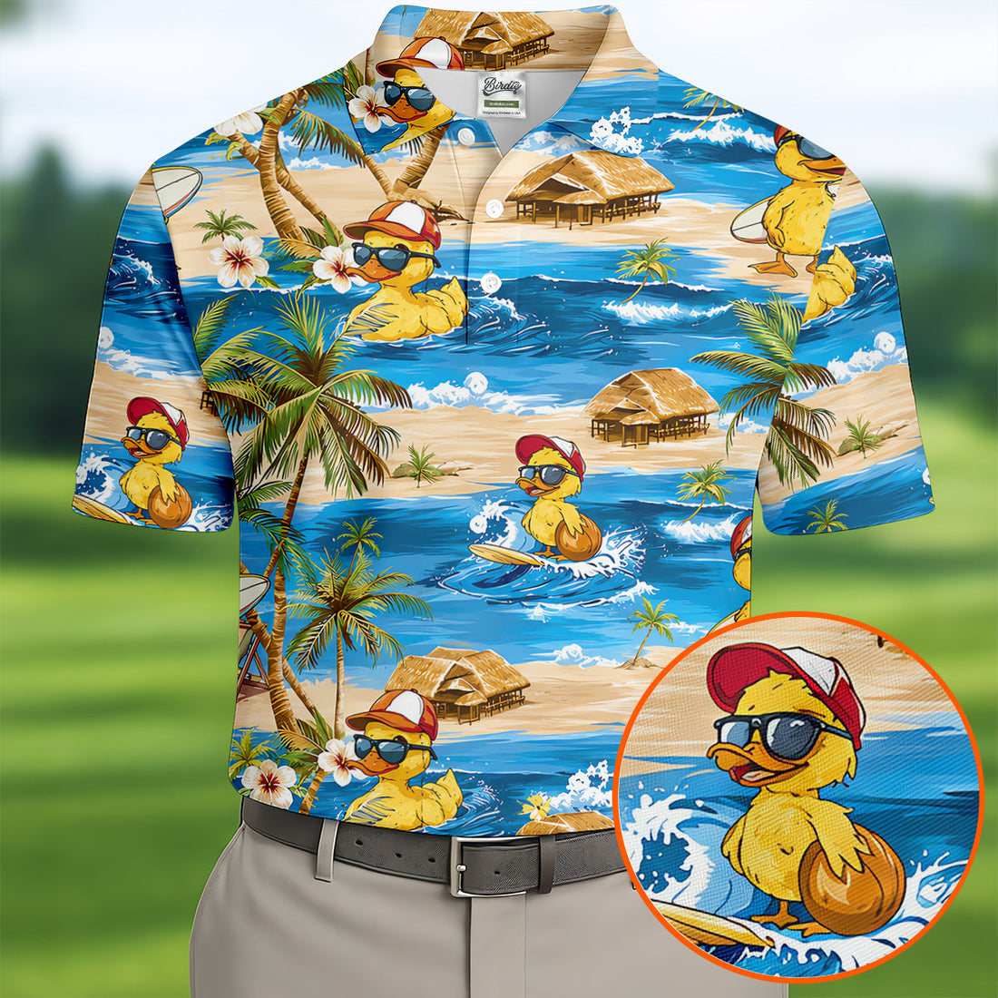 Funny Duck Hawaiian Golf Shirt, Summer Ocean Men's Golf Shirt, Polo Shirts For Men