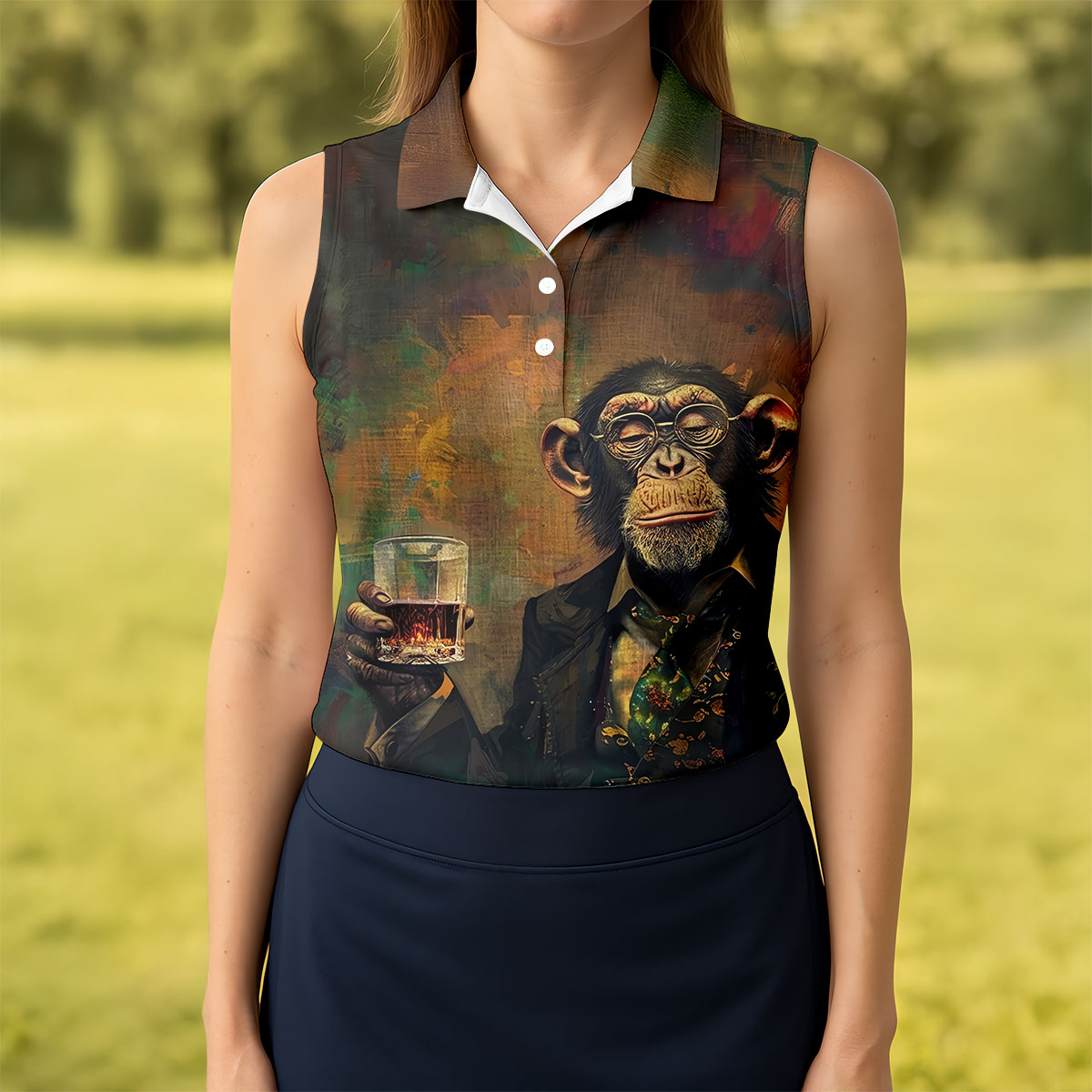 Monkey Gentleman Vintage Oak Hawaiian Golf Polo, Golf Tops For Women, Golfing Apparel