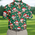 Custom Face Candy Cane Pattern Green Golf Shirt, Christmas Golf Shirt, Polo Shirts For Men, Golf Gift For Men