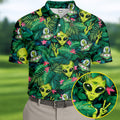 UFO and Alien Tropical Forest Hawaiian Golf Polo, Golf Tops For Men, Golfing Apparel