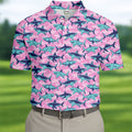 Shark Pattern Hawaiian Golf Shirt, Pink Golf Shirt, Polo Shirts For Men, Golfing Apparel