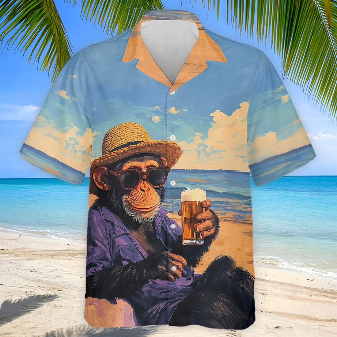 Beach Monkey Sky Sand Hawaiian Golf Polo, Golf Tops For Men, Golfing Apparel