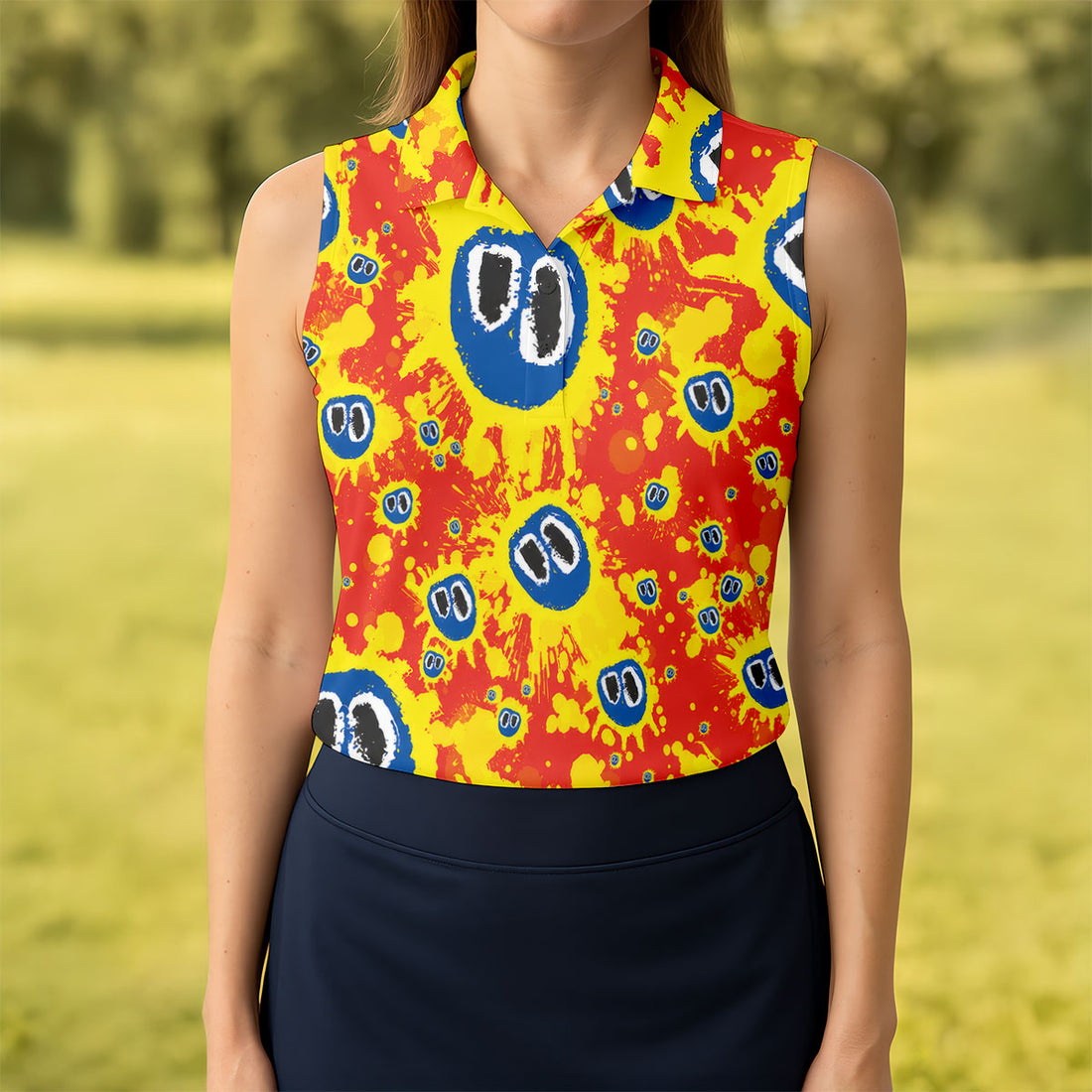 Funny Sun Vintage Rock Hawaiian Golf Shirt, Hot Color Women's Golf Tops, Ladies Golf Shirts