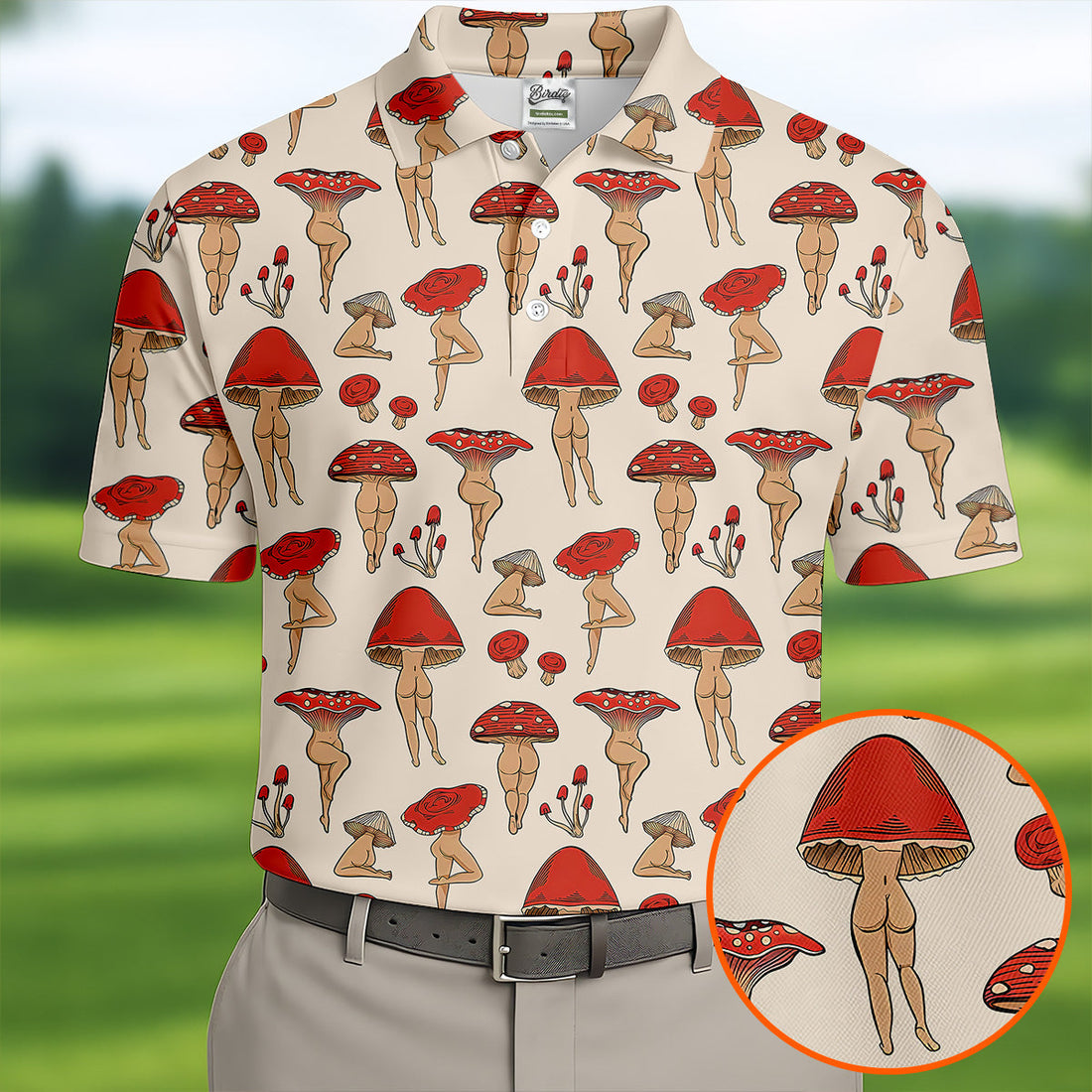 Vintage Mushroom Pin Up Pattern Hawaiian Golf Shirt, Mens Golf Shirts, Golf Apparel For Men