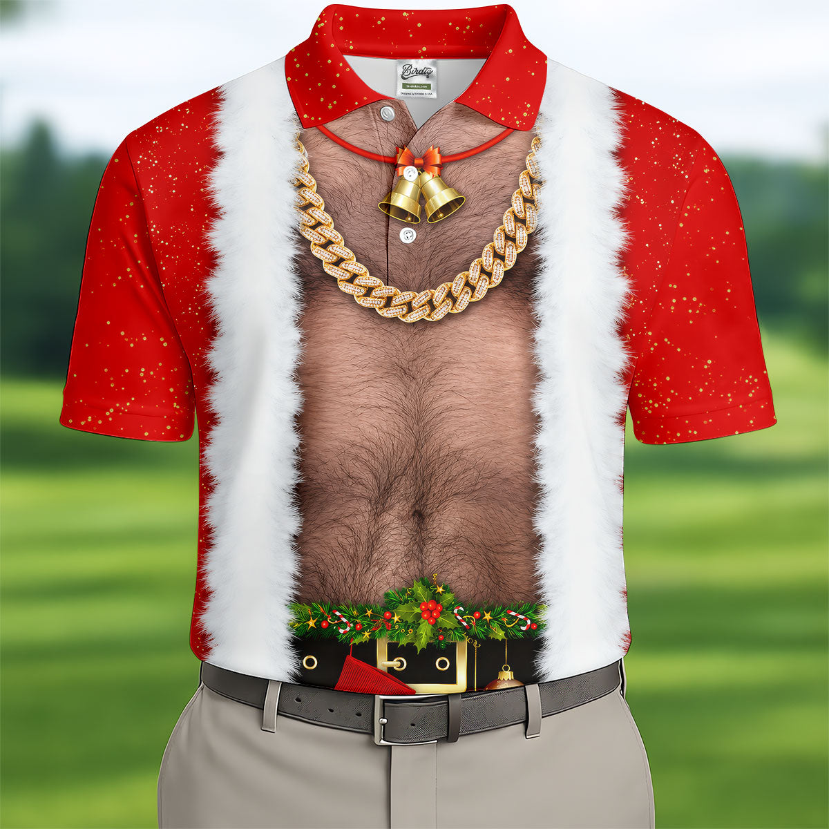 Funny Santa Gold Chain Christmas Golf Shirt, Mens Golf Polo, Golf Apparel For Men