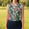 Tropical Disc Golf Basket Floral Polo Shirt, Golf Shirts For Women, Women’s Golf Polo