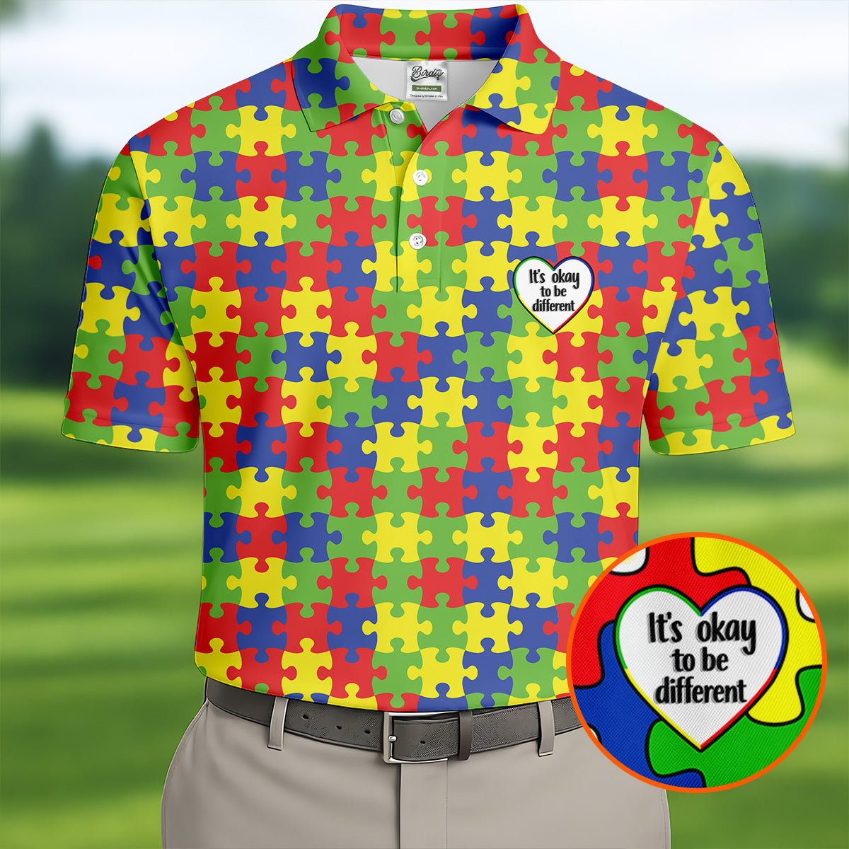 It's Okay To Be Different Autism Puzzle Golf Tops For Men, Autism Awareness Colors Golf Shirts For Men