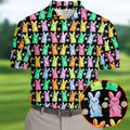 Colorful Easter Bunny Black Golf Shirt, Cute Golf Outfit, Golf Shirts For Men, Golf Gift For Men