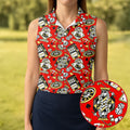 Casino Golf Pattern Red Hawaiian Golf Polo Shirt, Ladies Golf Shirt, Women's Golf Apparel