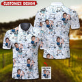 Custom Photo Funny Golf Polo Shirts With Faces, Hilarious Golf Shirts For Dad