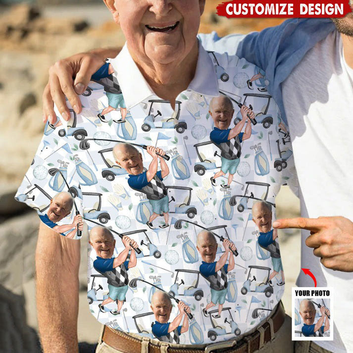Custom Photo Funny Golf Polo Shirts With Faces, Hilarious Golf Shirts For Dad