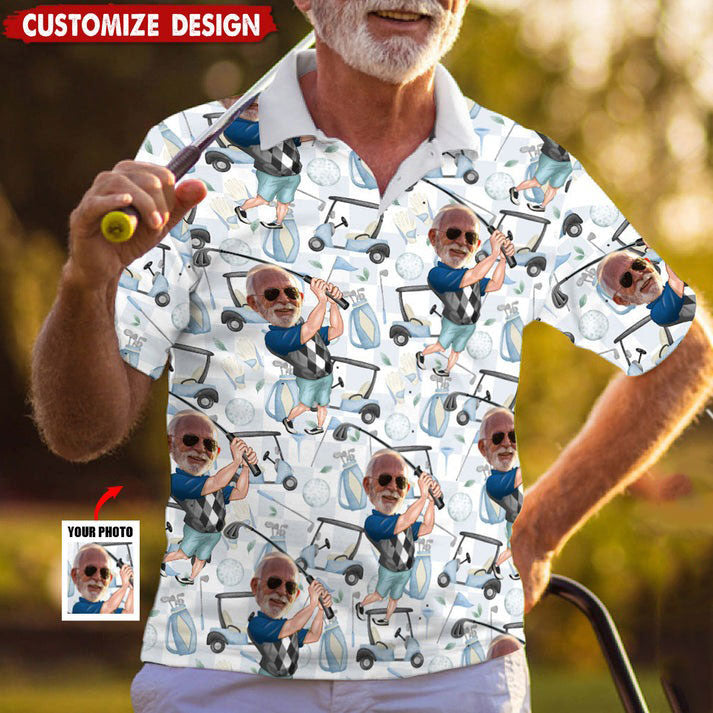 Custom Photo Funny Golf Polo Shirts With Faces, Hilarious Golf Shirts For Dad