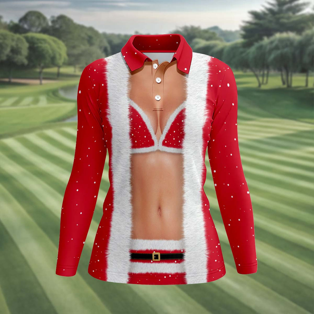 Funny Santa Women Cosplay Christmas Golf Shirt, Fun Women's Golf Shirts, Ladies Golf Tops