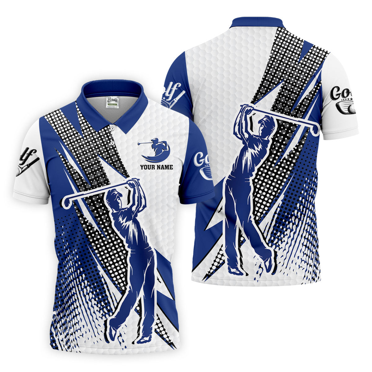 Blue White Golf Men's Golf Polo Shirt, Customized Golf Polos, Mens Golf Gift, Funny Golf Shirt