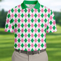 Green Pink Argyle Men Golf Shirts, Funny Golf Polos, Unique Gift For Golfer