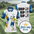 Fore-Ona Extra Blue Yellow Skeleton Golfer Beer Polo Shirt, Mens Golf Polo, Golf Apparel For Men