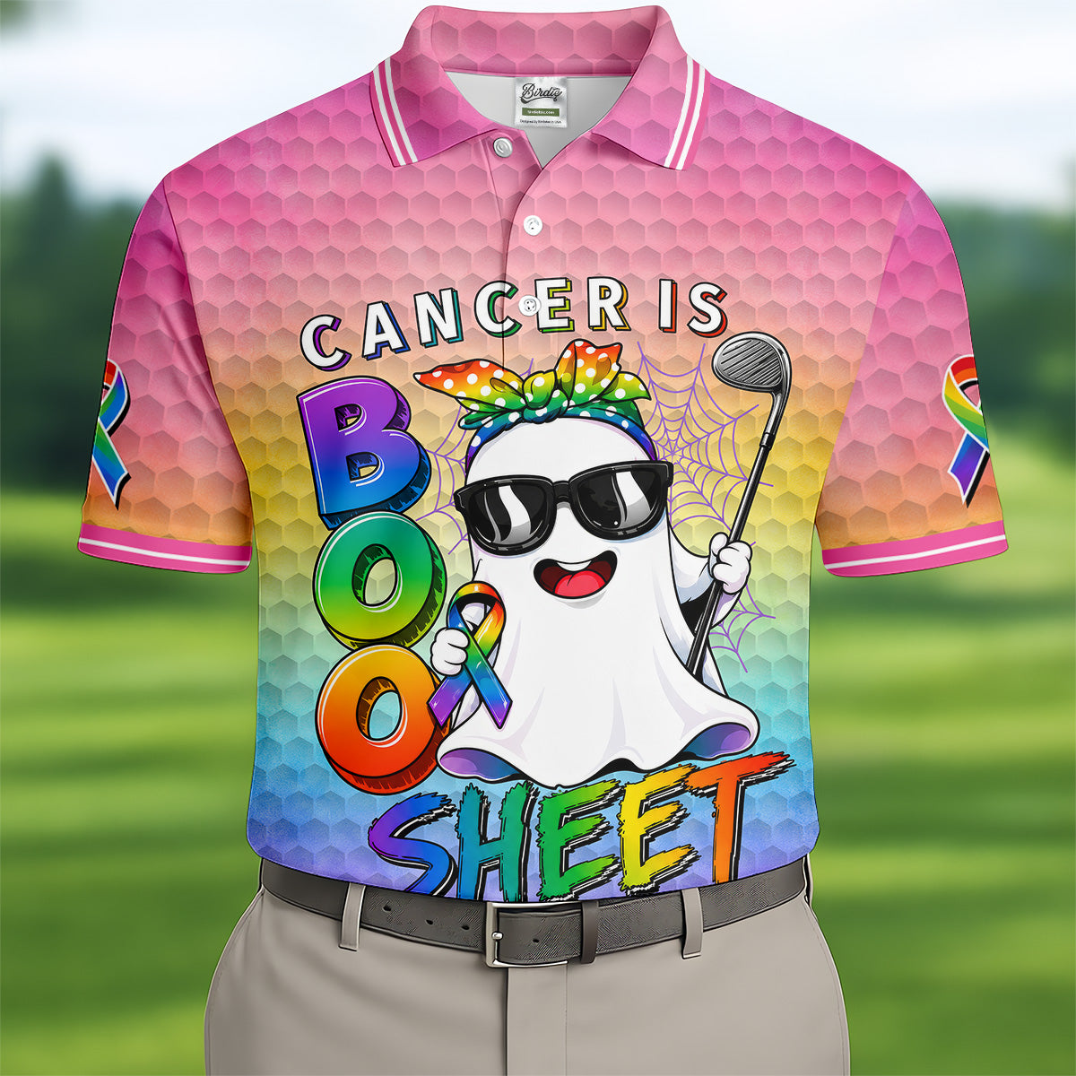 Cancer Is Boo Sheet Ghost Golf Polo Shirt, Golf Shirts For Men, Mens Golf Shirts