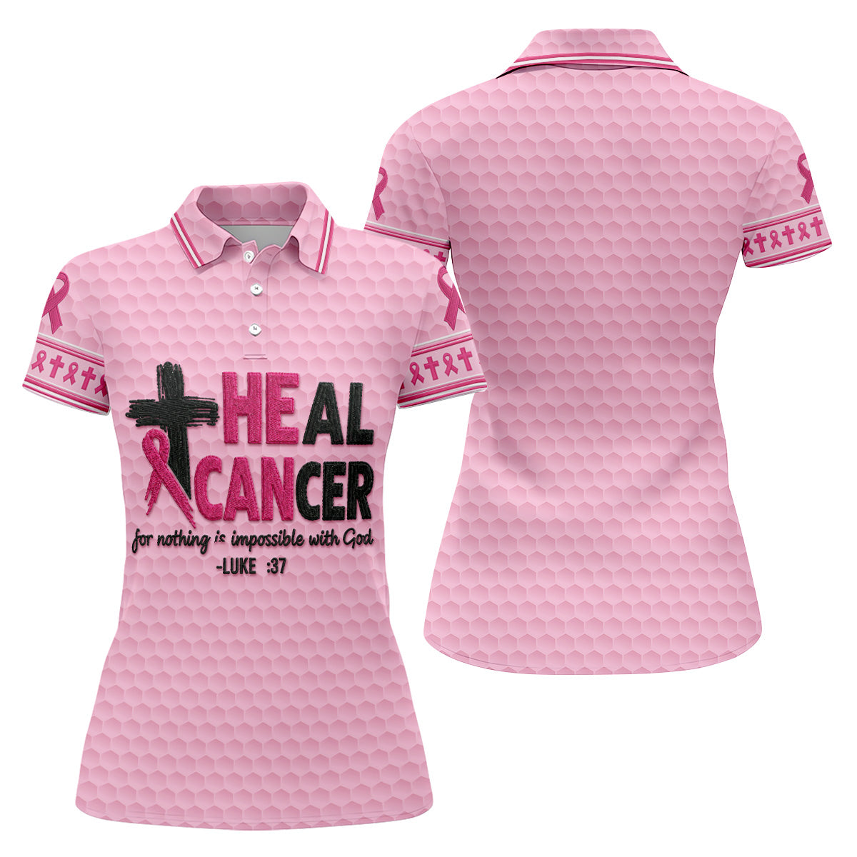 Heal Cancer Faith Pink Breast Cancer Awareness Shirt, Womens Golf Polo, Golf Shirts For Women