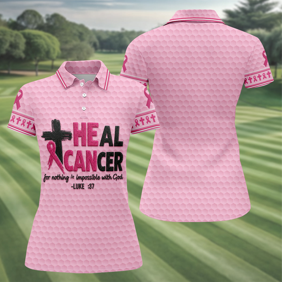 Heal Cancer Faith Pink Breast Cancer Awareness Shirt, Womens Golf Polo, Golf Shirts For Women