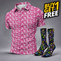 FREE SOCKS Pink Breast Cancer Golf Shirt, Funny Men Golf Shirt, Cancer Awareness Shirt, Golfing Apparel