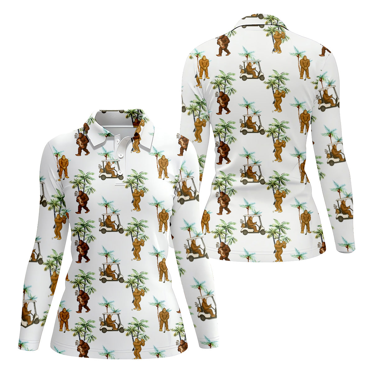 Funny Bigfoot Golf Hawaiian Shirt, Tropical Golf Shirts, Ladies Sleeveless Polo, Golfing Apparel