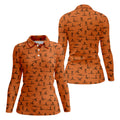 Orange And White Funny Skeleton Couple Golf Shirt, Halloween Gift Idea, Ladies Golf Shirts