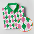 Green Pink Argyle Men Golf Shirts, Funny Golf Polos, Unique Gift For Golfer