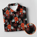 Orange Hibiscus Black Hawaiian Golf Shirt, Summer Vibe Golf Shirts For Men