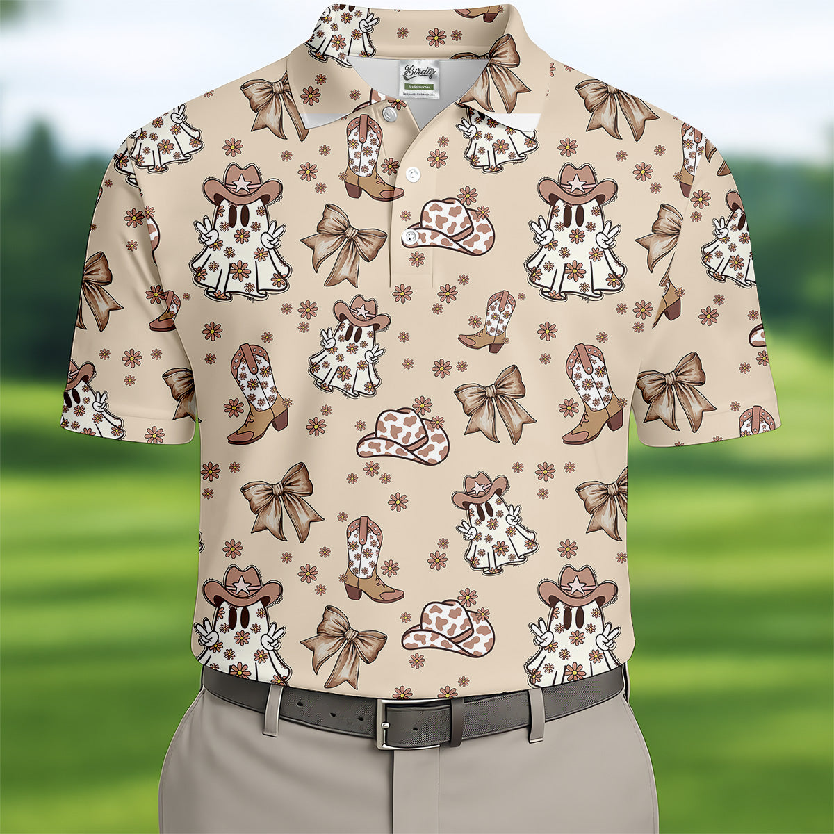 Coquette Halloween Cowboy Ghost Fun Golf Shirts For Men, Polo Shirts For Men, Golfing Apparel