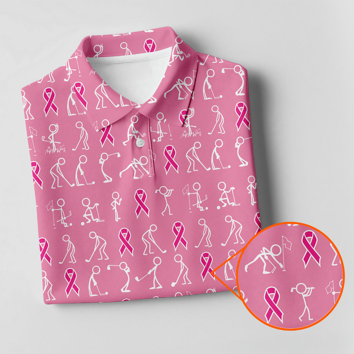 Funny Stick Figure Men's Golf Shirt With Socks Free, Breast Cancer Awareness Gift