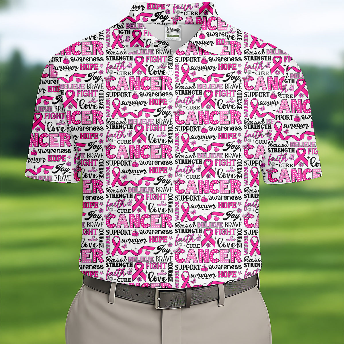 Pink Ribbon Breast Cancer Awareness Shirt, Golf Tops For Men, Hawaiian Golf Shirts, Golfing Apparel