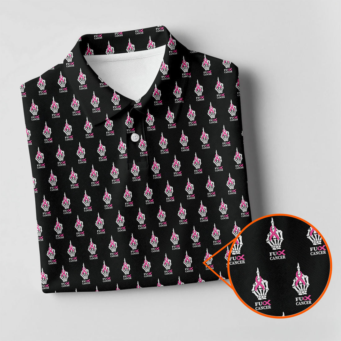 Funny Middle Finger Black Men's Golf Shirt, Fun Golf Shirts For Men, Breast Cancer Support Shirt