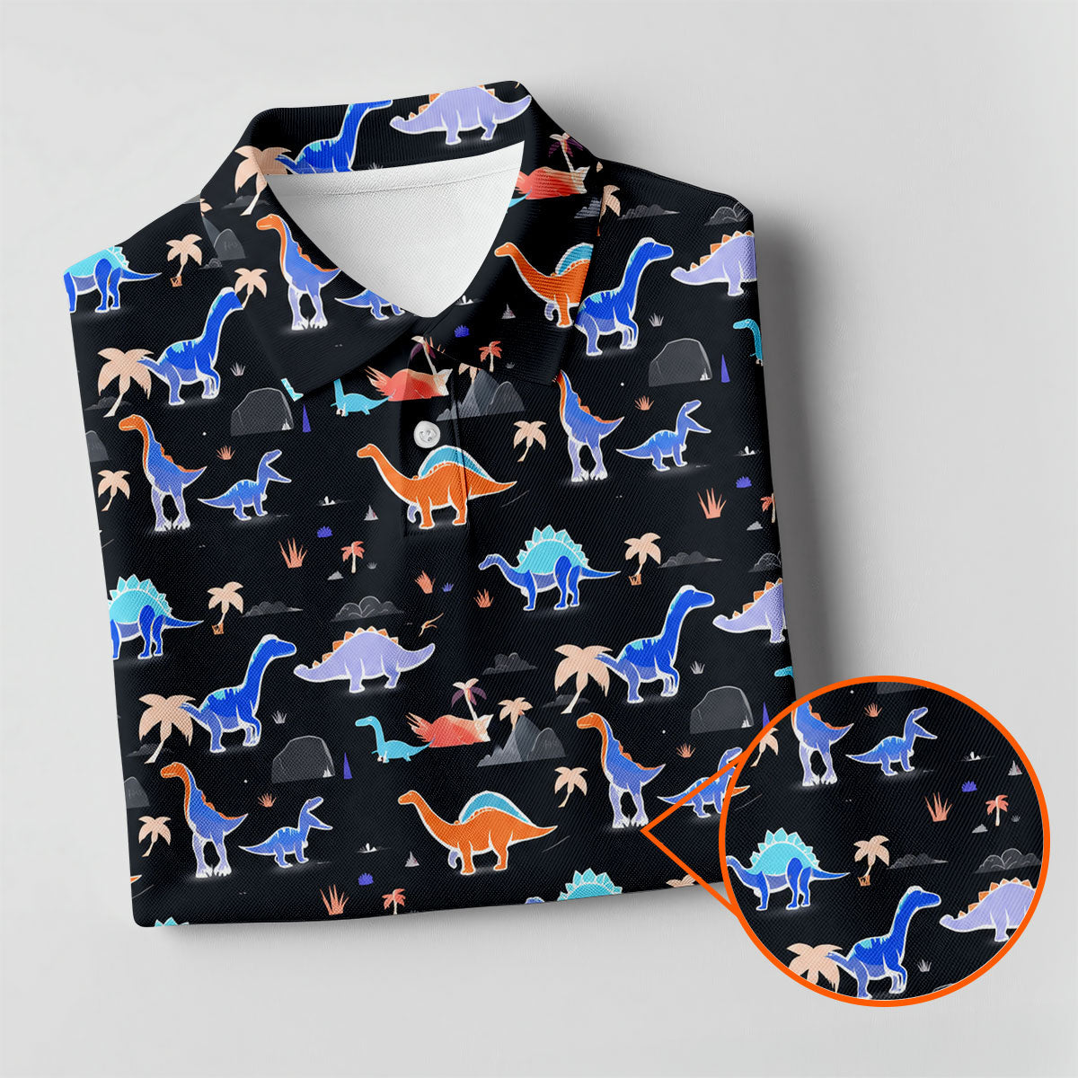 Colorful Dinosaur Hawaiian Golf Shirt, Cute Golf Outfit, Men's Golf Shirt, Polo Shirts For Men