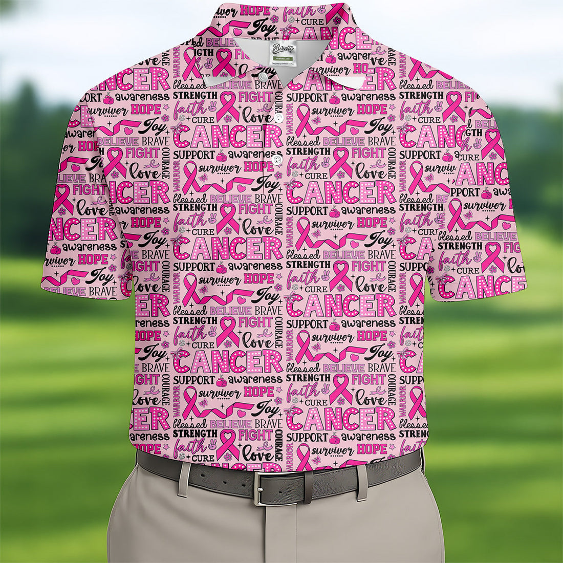 Pink Ribbon Breast Cancer Awareness Shirt, Hawaiian Golf Shirts, Golf Shirts For Men, Golfing Apparel