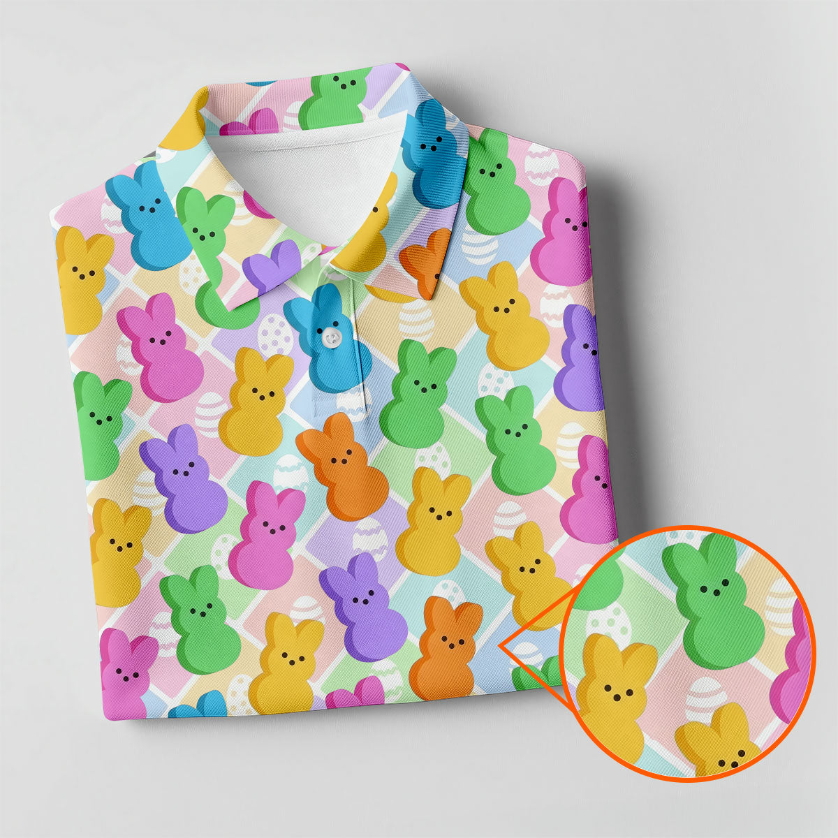 Pastel Easter Peeps Colorful Checkered Golf Shirts For Men, Cute Golf Outfit, Polo Shirts For Men