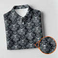 Skull Damask Charcoal Grey Gothic Floral Women Golf Top, Ladies Golf Shirts, Golf Shirt For Women