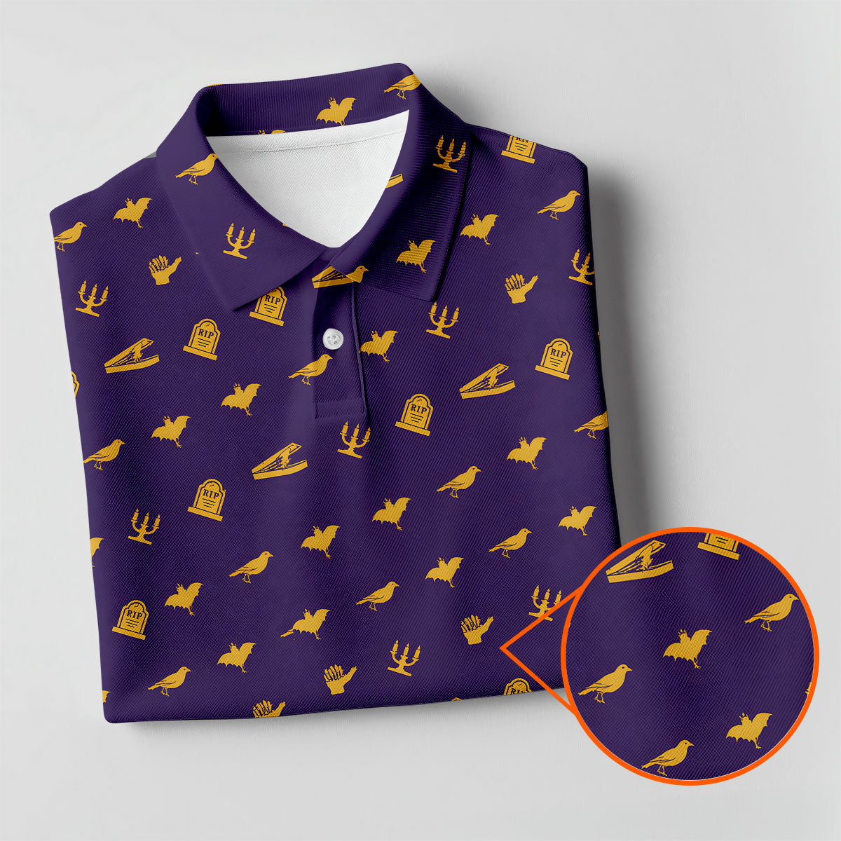 Purple Gravestone Bat Halloween Pattern Polo Shirt, Golf Polo For Women, Ladies Golf Top
