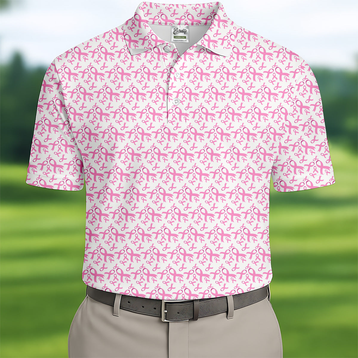 Pink Ribbon Breast Cancer Men Golf Shirt, Breast Cancer Awareness Shirt, Golf Gifts For Men